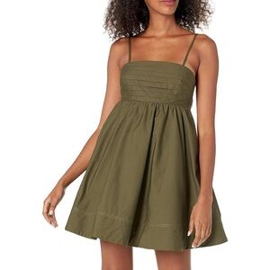 MOON RIVER Pleated Cutout Tie Back A-Line Dress in Olive